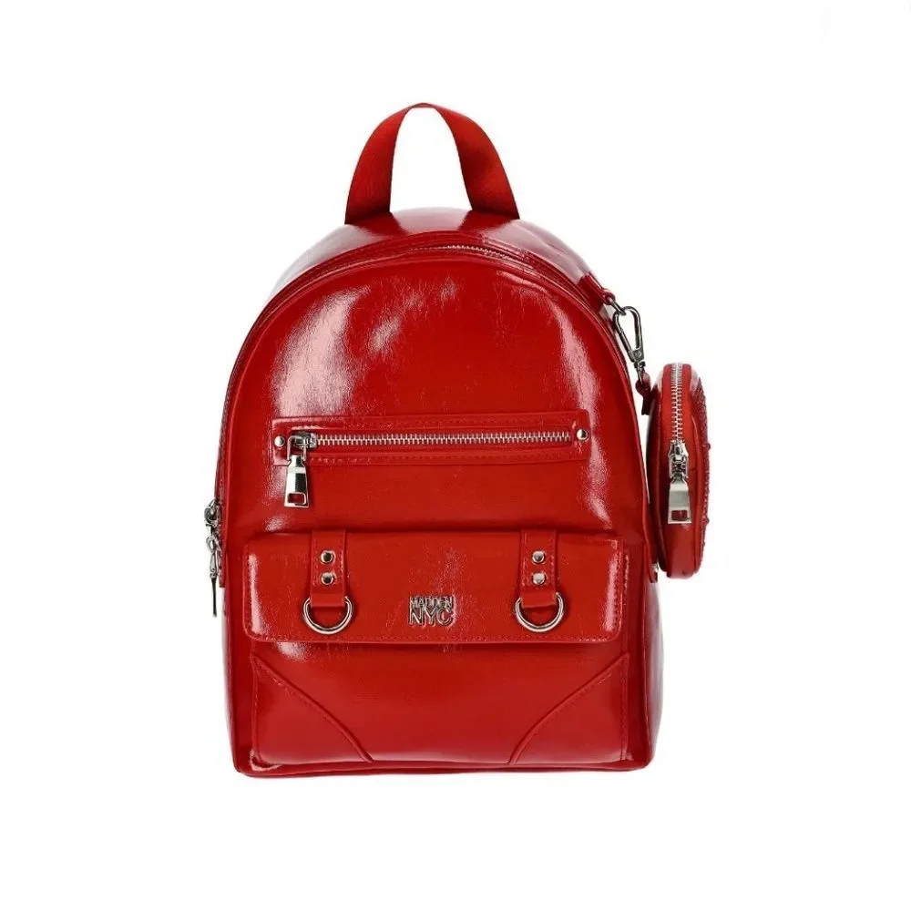 Madden Faux Leather Dome Ring Backpack Red Purse Bag